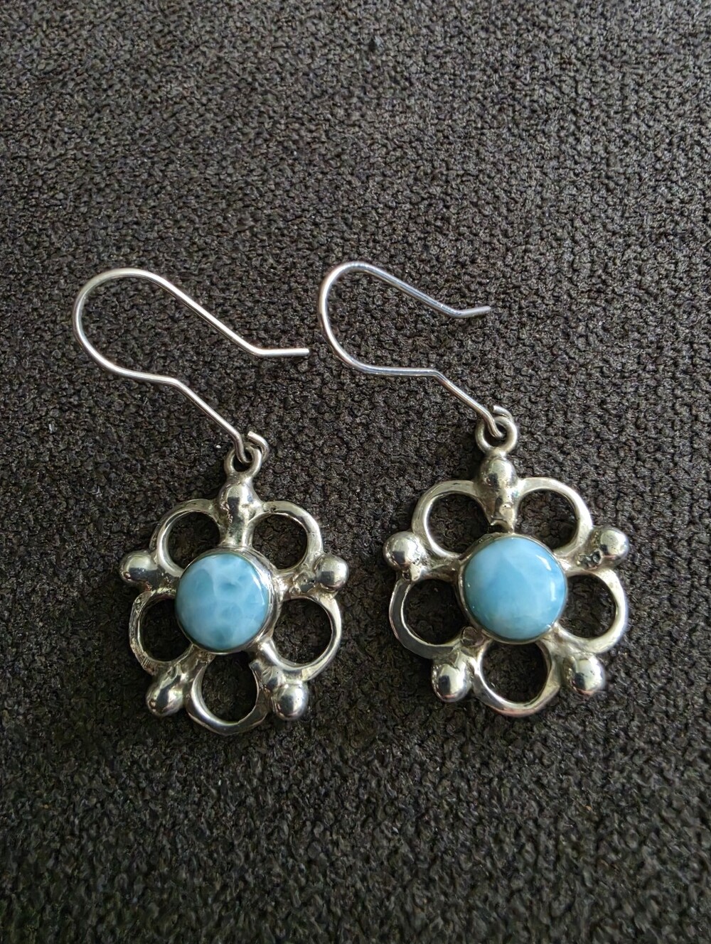 Sterling Silver Floral Drop Earrings with Turquoise Stone